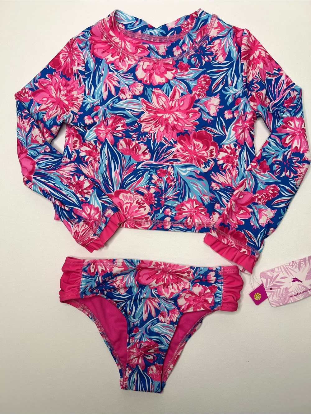 Tommy Bahama Kids Girls Pink & Blue Floral Long Sleeve Rashguard Set 3T